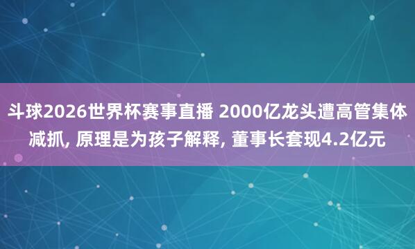 斗球2026世界杯赛事直播 2000亿龙头遭高管集体减抓, 原理是为孩子解释, 董事长套现4.2亿元